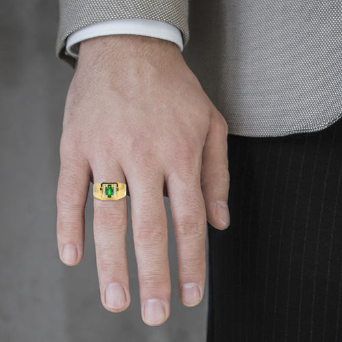 Gold emerald and diamond men ring