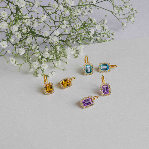 Halo emerald amethyst earrings