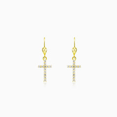 Cubic-Zirkonia-Kreuz-Goldohrringe