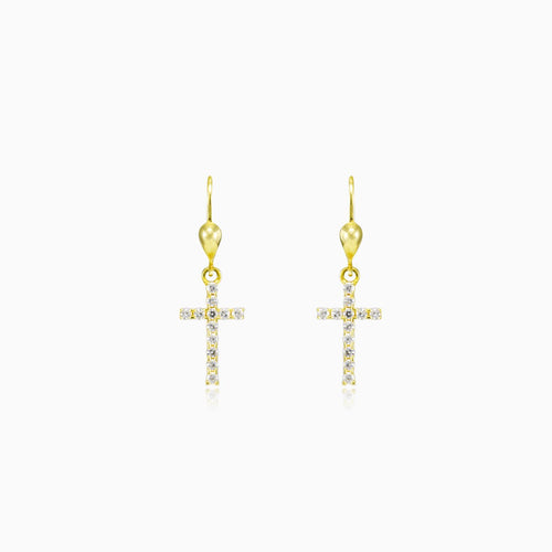 Cubic-Zirkonia-Kreuz-Goldohrringe