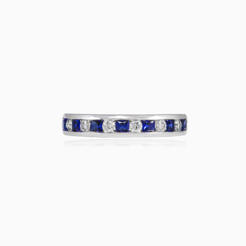 Princess sapphire and diamond band