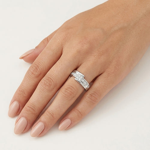 White Gold Princess And Baguette Diamond Ring