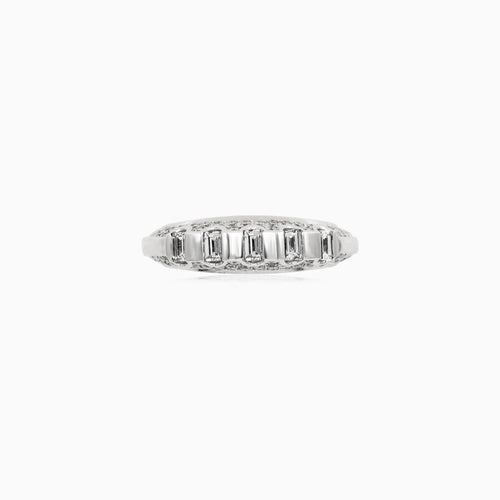 White Gold Emerald And Round Cut Diamond Band Ring