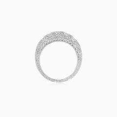 White Gold Emerald And Round Cut Diamond Band Ring