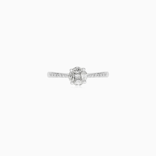 White Gold Diamond Solitaire Luster Ring