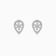 Diamond Floral Drop Earrings in White Gold
