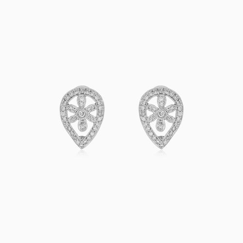 Diamond Floral Drop Earrings in White Gold