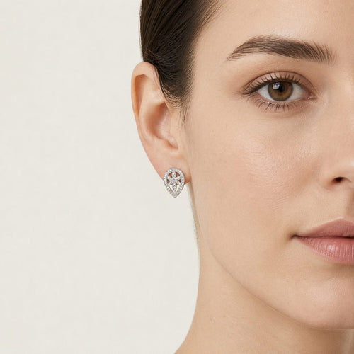 Diamond Floral Drop Earrings in White Gold