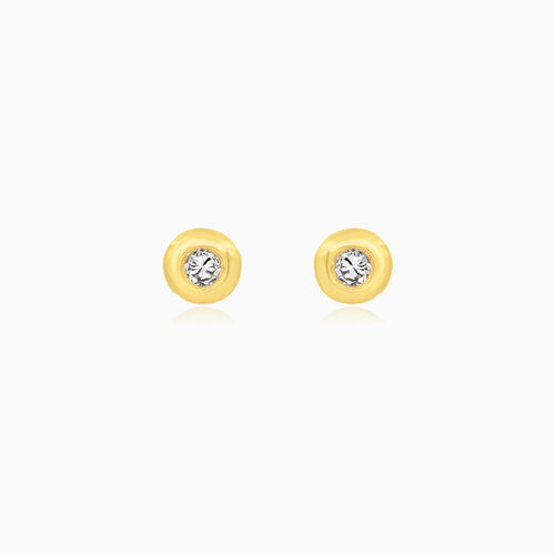 Modern Yellow Gold Bezel Diamond Stud Earrings