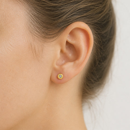 Modern Yellow Gold Bezel Diamond Stud Earrings