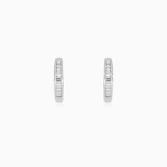 Baguette Diamond White Gold Huggie Earrings