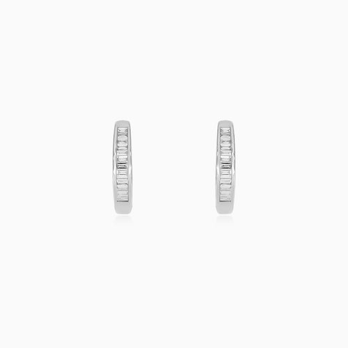 Baguette Diamond White Gold Huggie Earrings