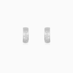 Brushed White Gold Diamond Huggie Earrings