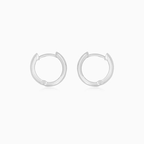 Brushed White Gold Diamond Huggie Earrings