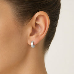 Brushed White Gold Diamond Huggie Earrings