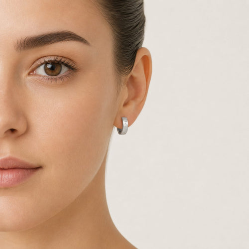 Brushed White Gold Diamond Huggie Earrings