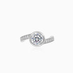 White gold bezel cubic zircon ring with accent zircons