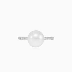Freshwater pearl and cubic zirconia gold ring