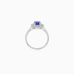 Prsten z Bílého Zlata s Tanzanitem a Diamanty