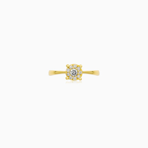 Elegantní halo prsten ze žlutého zlata s diamanty