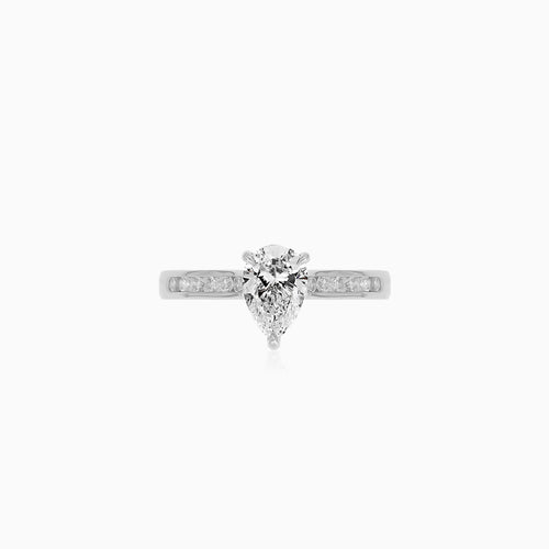 Zásnubní prsten s diamantem ve tvaru kapky ze 14K bílého zlata