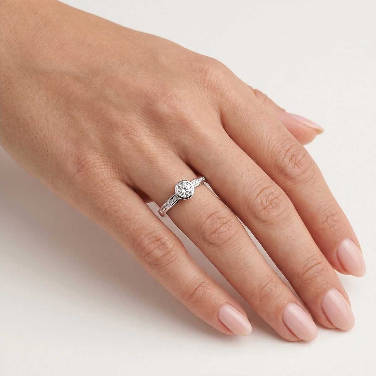 Classic Bezel Set Diamond Engagement Ring In 14kt White Gold – Princess ...
