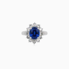 Prsten Royal Sapphire Halo z bílého zlata