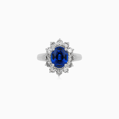 Prsten Royal Sapphire Halo z bílého zlata