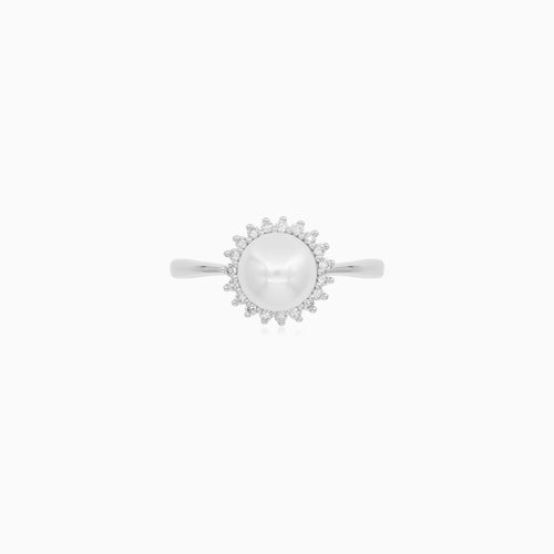 White Gold Freshwater Pearl Halo Ring