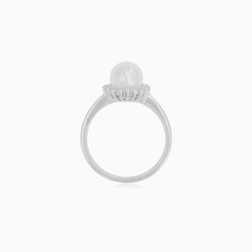 White Gold Freshwater Pearl Halo Ring