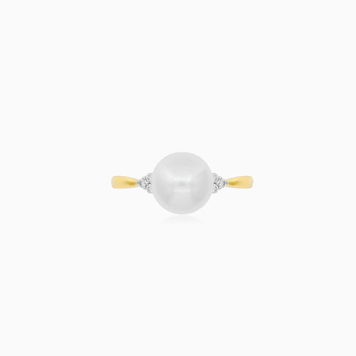 Golden Freshwater Pearl Diamond Ring