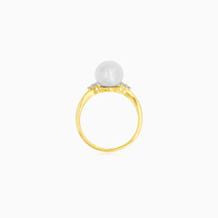 Golden Freshwater Pearl Diamond Ring