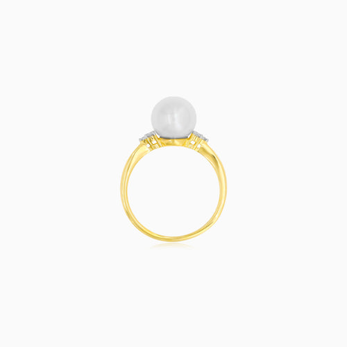 Golden Freshwater Pearl Diamond Ring