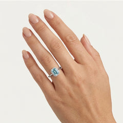 White Gold Aquamarine and Diamond Halo Ring