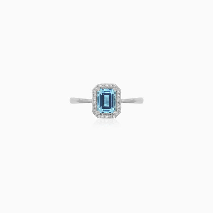 White Gold Aquamarine and Diamond Halo Ring