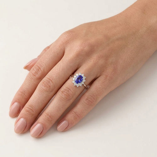 Prsten z bílého zlata s tanzanitem a diamanty