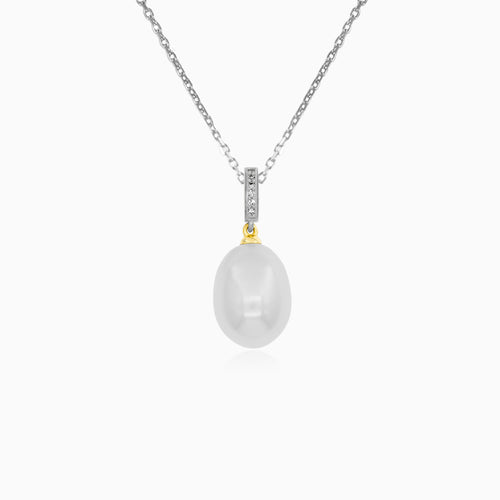 Yellow Gold Freshwater Pearl and Diamond Pendant