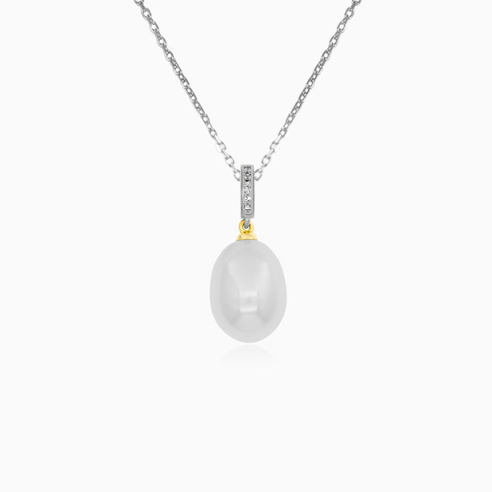 Yellow Gold Freshwater Pearl and Diamond Pendant