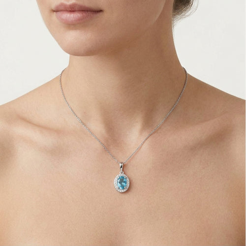 White Gold Blue Topaz and Diamond Pendant
