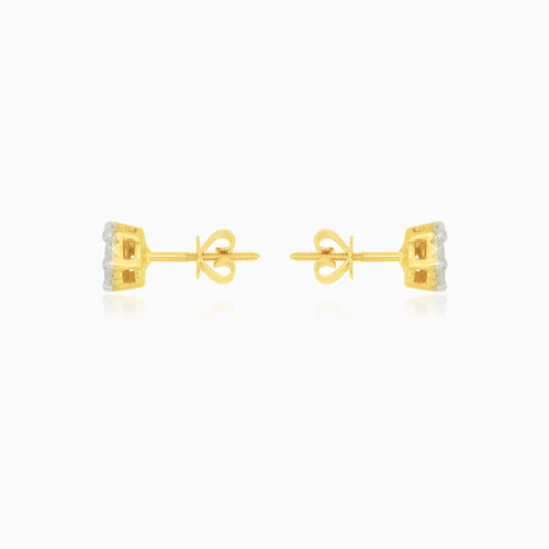 Yellow Gold Diamond Cluster Stud Earrings