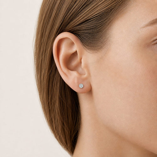 Yellow Gold Diamond Cluster Stud Earrings