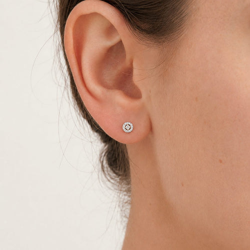 Yellow Gold Diamond Halo Stud Earrings