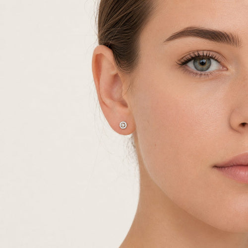 Yellow Gold Diamond Halo Stud Earrings
