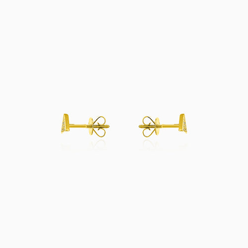 Yellow gold triangle diamond stud earrings