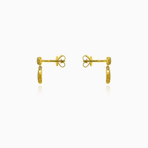 Yellow gold shimmer diamond dangling earrings