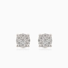 White gold radiant diamond stud earrings