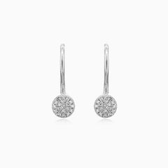 White gold pave diamond drop earrings