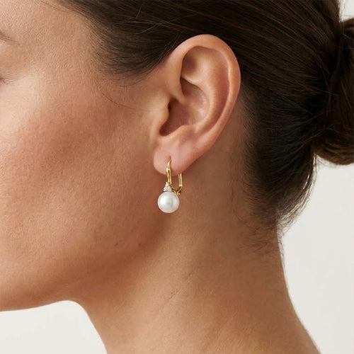 Yellow Gold Pearl and Diamond Drop Earrings