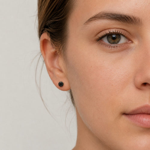 Rose Gold Black Diamond Halo Stud Earrings