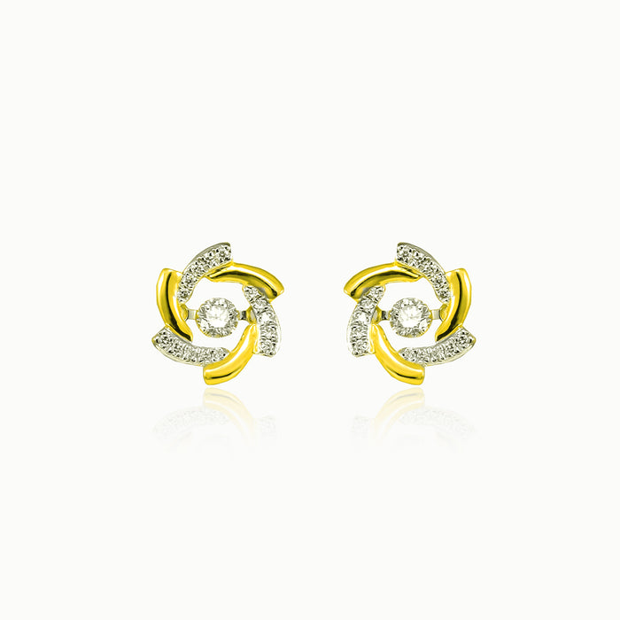 Yellow gold floral diamond stud earrings